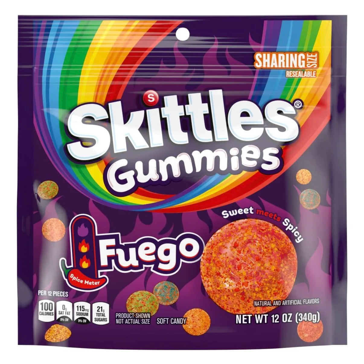 Skittles Gummies Fuego Bolsa Grande 340g