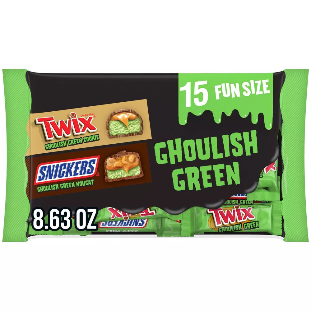 Twix & Snickers Ghoulish Green Mix Fun Size - 15 Pack