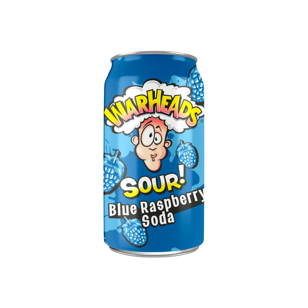 Warheads Sour Blue Raspberry Soda Lata