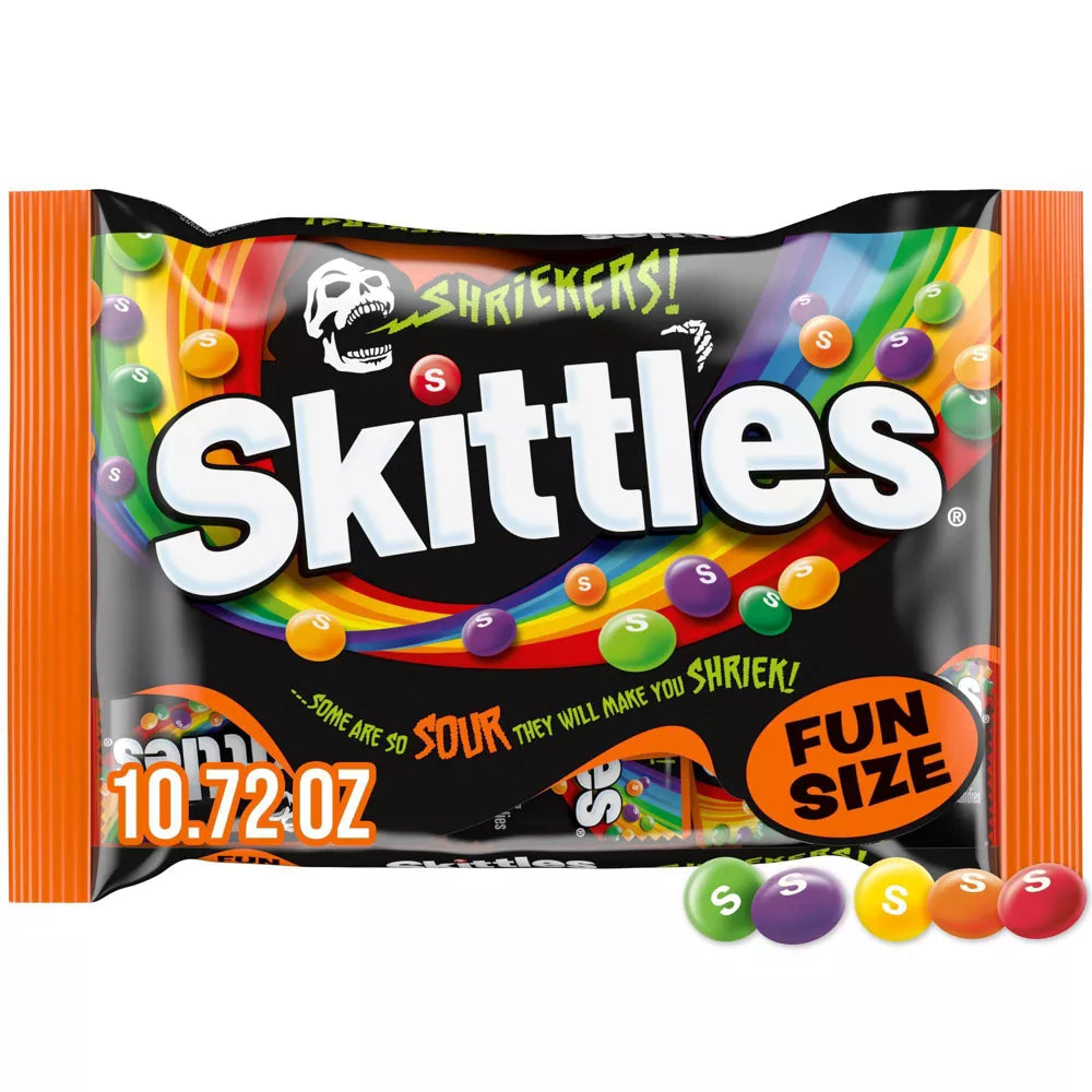 Skittles Shriekers Halloween Sour Candy Fun Size - 20 Paquetitos Individuales