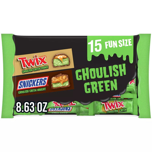 Twix & Snickers Ghoulish Green Mix Fun Size - 15 Pack