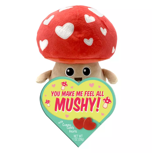 Mushroom Valentine's Plush & Gummy Candy Hearts